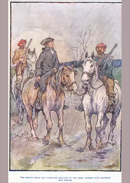The escort were mounted patriots in red caps, armed with muskets and sabres (litho)