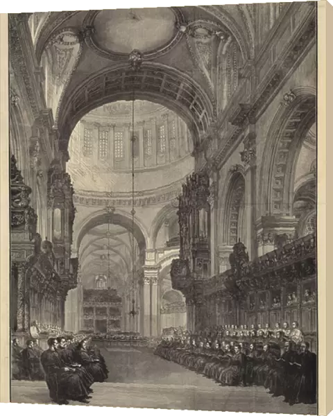 Interior of St Pauls during the Service, looking West (engraving)
