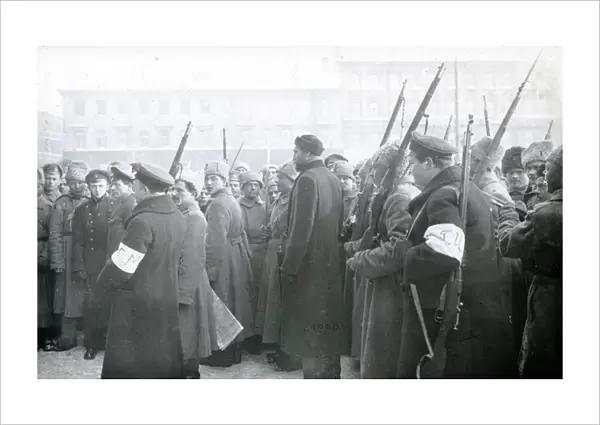 Revolutionary militia arresting policemen, February 1917 (b  /  w photo)