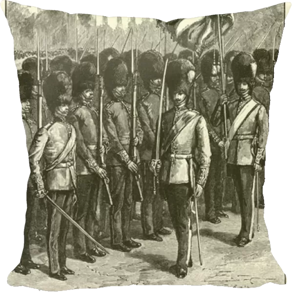 Trooping the Colours in St. Jamess Park on the Queens Birthday (engraving)