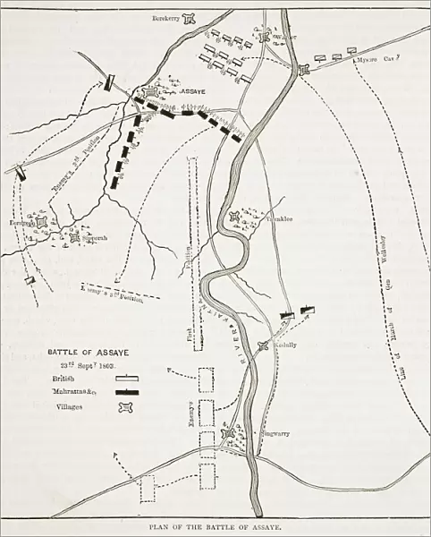 Plan of the Battle of Assaye, illustration from Cassell