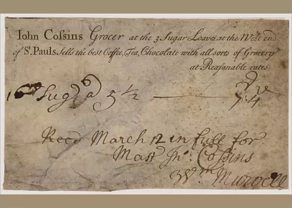 John Cossins, Grocer, St Paul s, London, receipt (engraving)