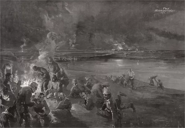 Germans on the watch at the river Ms (litho)