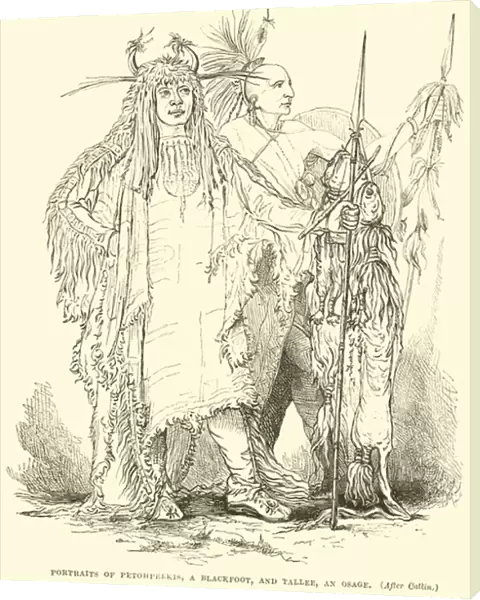 Portraits of Petohpeekis, a Blackfoot, and Tallee, an Osage (engraving)