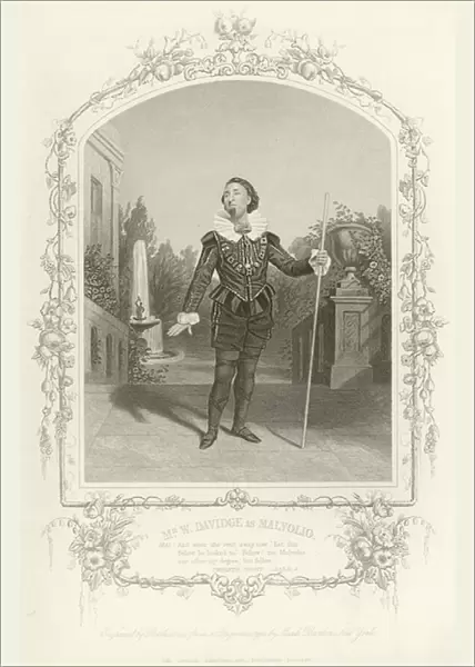 Mr W Davidge as Malvolio, Twelfth Night, Act III, scene iv (engraving)