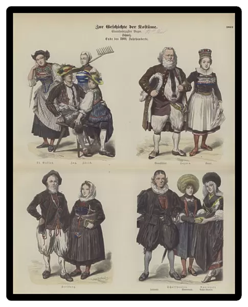 Swiss costume, end 18th century (coloured engraving)