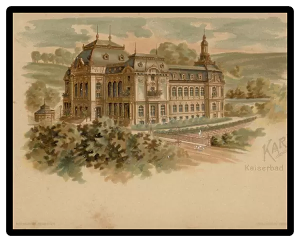 Kaiserbad spa in Karlsbad (Karlovy Vary), Austro-Hungarian Empire, 19th Century (colour litho)