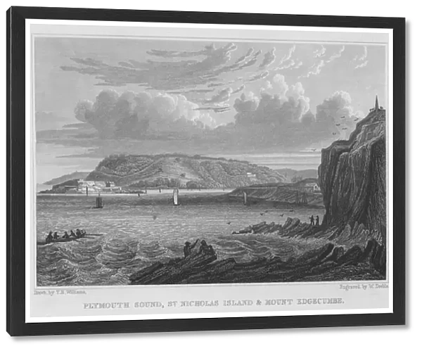 Plymouth Sound, St Nicholas Island and Mount Edgecumbe (engraving)