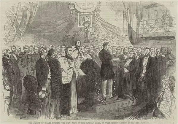 The Prince of Wales opening the New Wing of the Sailors Home, in Well-Street, London Docks (engraving)