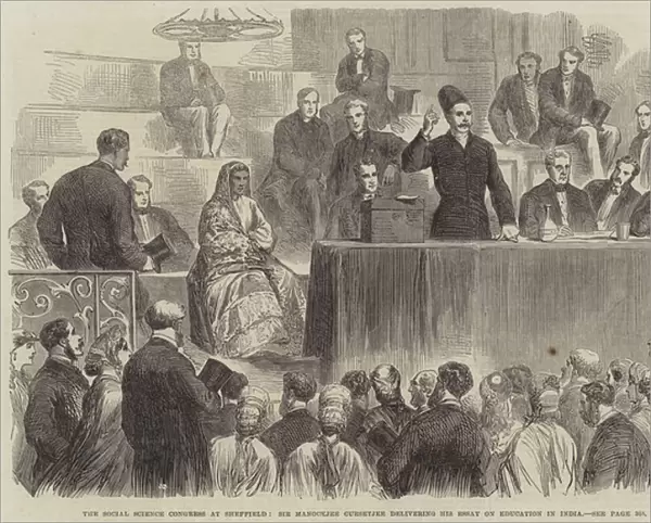 The Social Science Congress at Sheffield, Sir Manockjee Cursetjee delivering his Essay on Education in India (engraving)