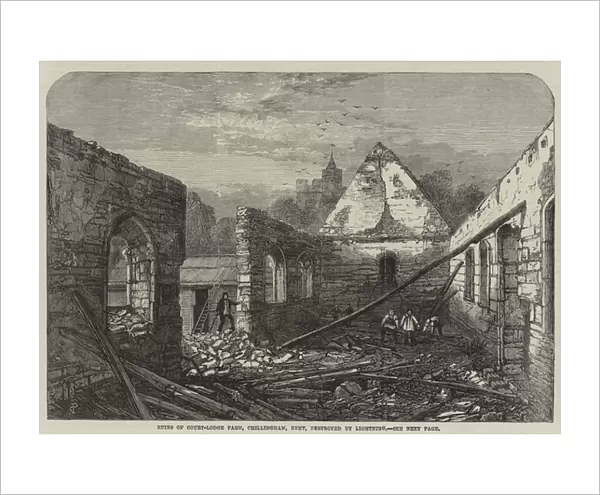Ruins of Court-Lodge Farm, Chillingham, Kent, destroyed by Lightning (engraving)