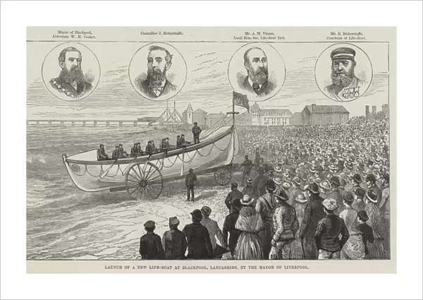 Launch of a New Life-Boat at Blackpool, Lancashire, by the Mayor of Liverpool (engraving)