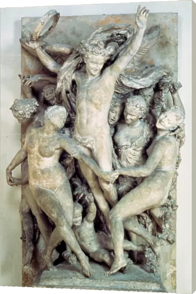 Les Bacchantes dance round and play music. Carved relief by Jean-Baptiste (Jean Baptiste