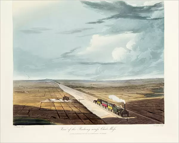 View of the Railway Across Chat Moss, 1831 (hand coloured engraving)