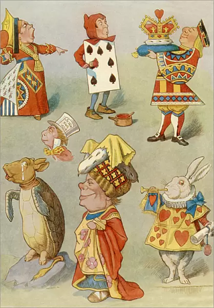 Characters from Alice in Wonderland (colour engraving)