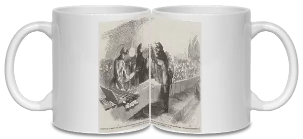 Presentation of Prizes to the Queens (Westminster) Rifle Volunteers in Westminster Hall on Saturday Last by Countess Grosvenor, the Countess presenting the Champion Bugle to the Fifteenth Company (engraving)