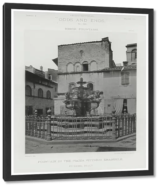 Fountain in the Piazza Vittorio Emanuele, Viterbo, Italy (b  /  w photo)