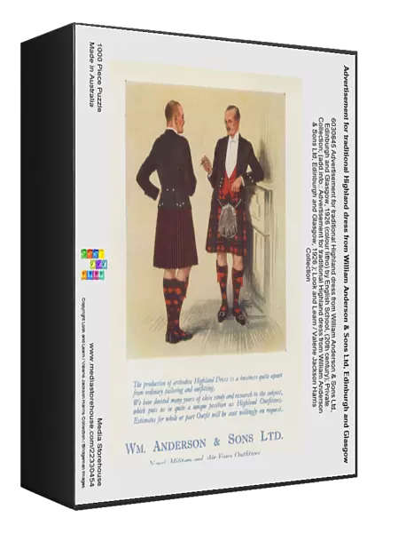 Advertisement for traditional Highland dress from William Anderson & Sons Ltd, Edinburgh and Glasgow, 1926 (colour litho)
