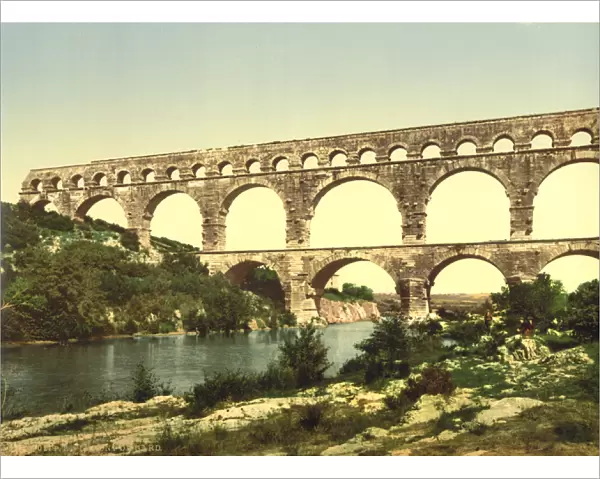 Roman Bridge over the Gard, Constructed by Agrippa, Nimes, France, c. 1900 (photochrom)