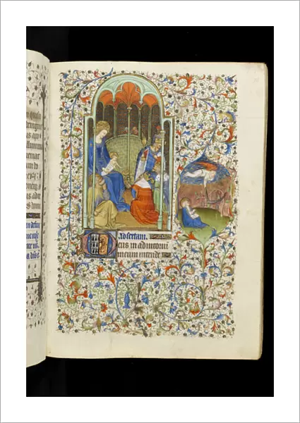 Ms 62 f. 76r Adoration of the Kings; St. John and angel with sickle