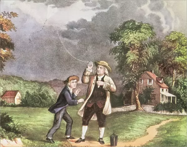Franklins experiment in electricity c. 1746, pub. by Currier and Ives (print)