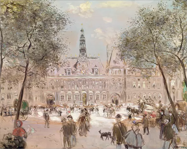 Place de l Hotel-de-Ville, Paris (oil on canvas)