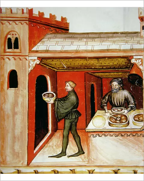Fol. 76r Meat and its Jelly, illustration from Tacuinum Santiatis Codex Vindobonensis (vellum)