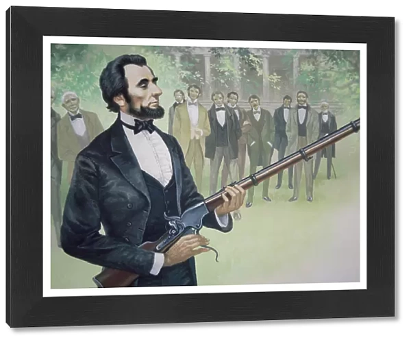 President Abraham Lincoln test-fires the Spencer seven-shot repeater rifle in August 1863