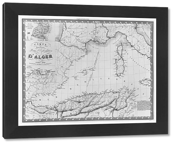 Map drawn up for the Algiers expedition, 1830 (litho) (b  /  w photo)