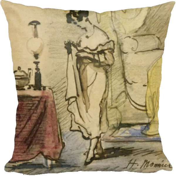 Young Lady at Home (ink & w  /  c on paper) 2: Jeune fille dans un interieur;intimite