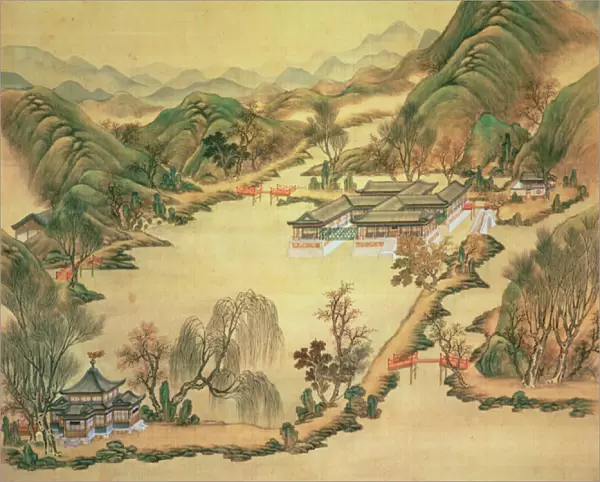 View of the Summer Palace, Peking (colour on silk)