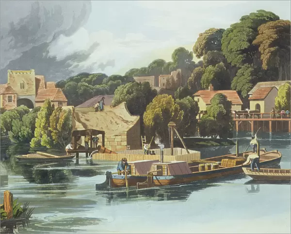Wallingford Castle in 1810 During Bridge Repairs, engraved by Robert Havell the Younger