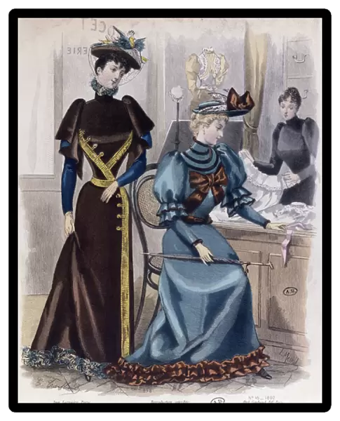 In the Lingerie Shop, 1892 (coloured engraving)