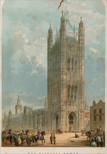 The Victoria Tower, Westminster, London (colour litho)