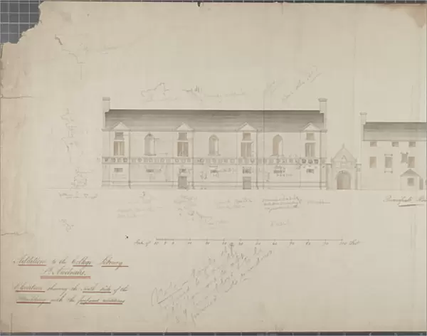 Architectural drawing of the University Library, 1827 (pencil & w  /  c on paper)