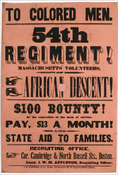To Coloured Men. 54th Regiment! Massachusetts Volunteers, Of African Descent