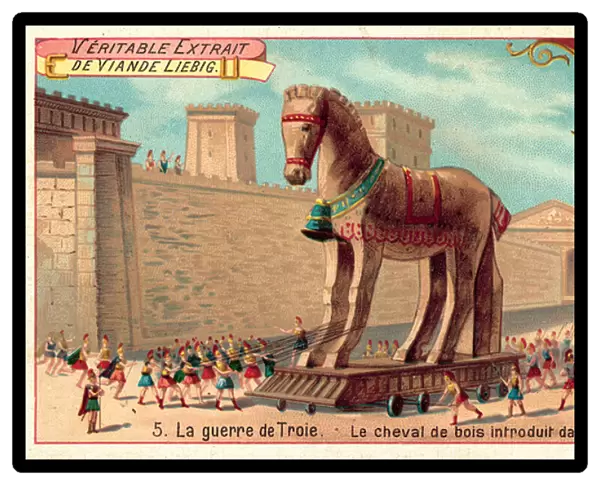 The wooden horse is brought inside the walls of Troy (chromolitho)