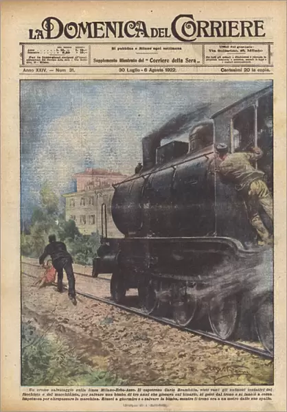 A heroic rescue on the Milano-Erba-Asso line (colour litho)