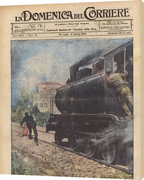 A heroic rescue on the Milano-Erba-Asso line (colour litho)
