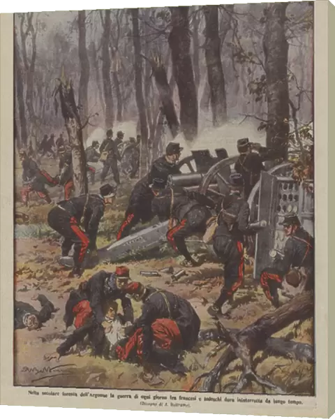 In the centuries-old Argonne forest, the everyday war between the French and the Germans lasts... (colour litho)