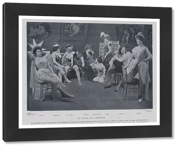 Actresses in the green room at the Theatre des Varietes, Paris (b  /  w photo)