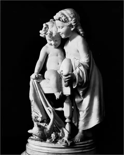 Children playing with a cat, 1867 (marble)