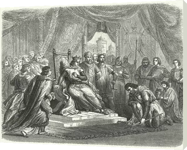 Malcolm IV of Scotland paying homage to Henry II of England at Chester, 1157 (engraving)