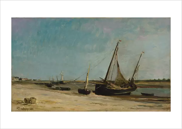 Boats on the Seacoast at Etaples, 1871 (oil on wood)