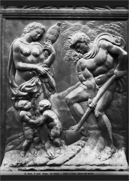 Adam and Eve forced to work, panel from the Porta Magna, c. 1430 (marble)