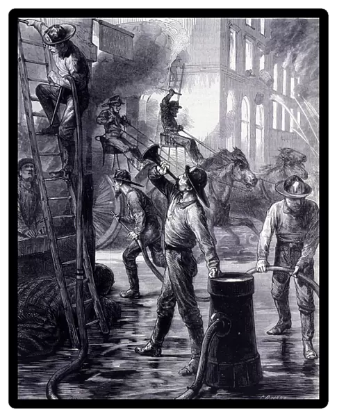 Chicago Fire Brigade Breaking a Fire, United States. 19th century