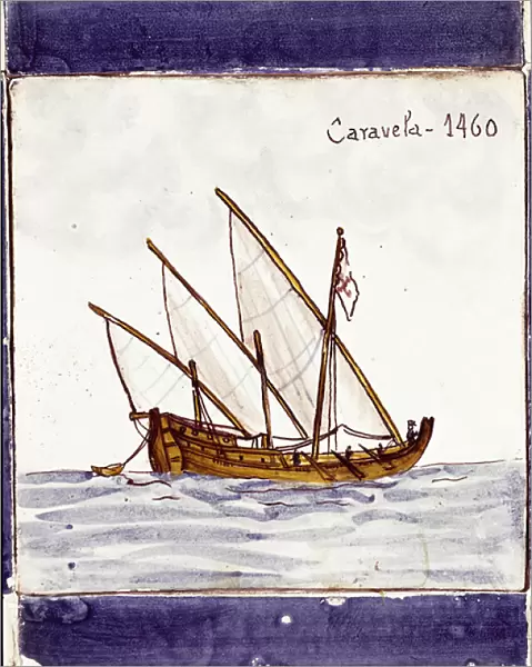 Representation of a caravel of the Portuguese fleet (Drawing on ceramic (azulejo), 1460)