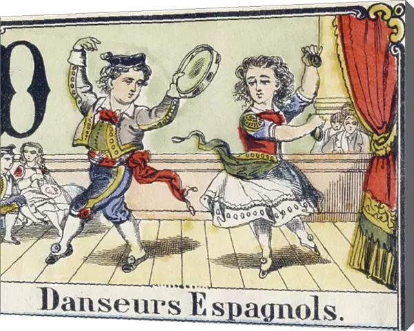 Letter D: Spanish dancers. Recreative alphabet. Epinal imaging