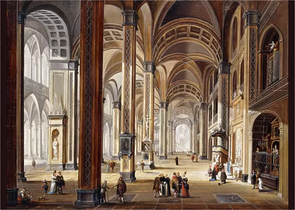 The Interior of a Renaissance Cathedral, (oil on panel)