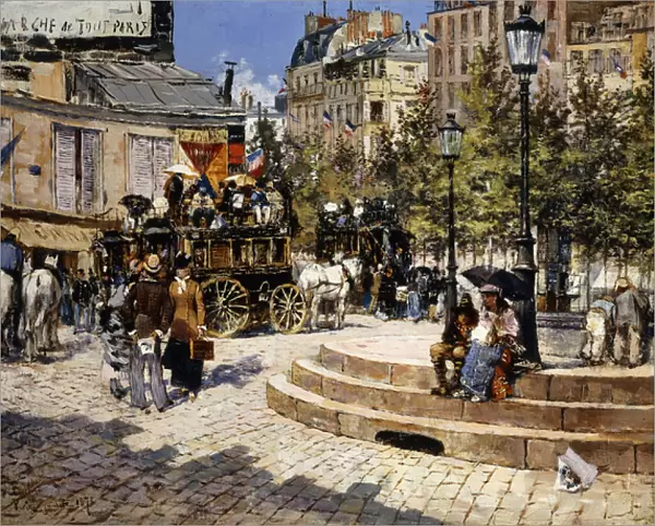A Busy Paris Square, 1878 (oil on canvas)
